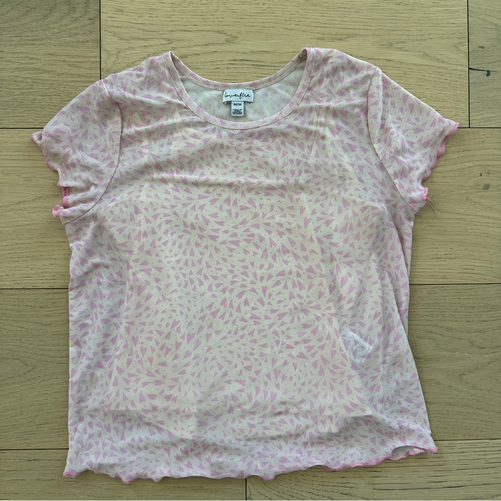 Love, Fire Pink and Cream Patterned Mesh Layered Top